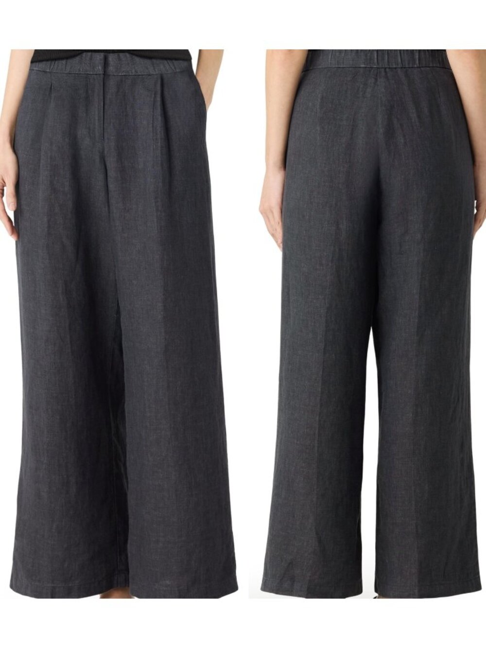 Eileen Fisher Women's Washed Organic Linen Délavé Trouser Pants Graphite Size L - Picture 1 of 3